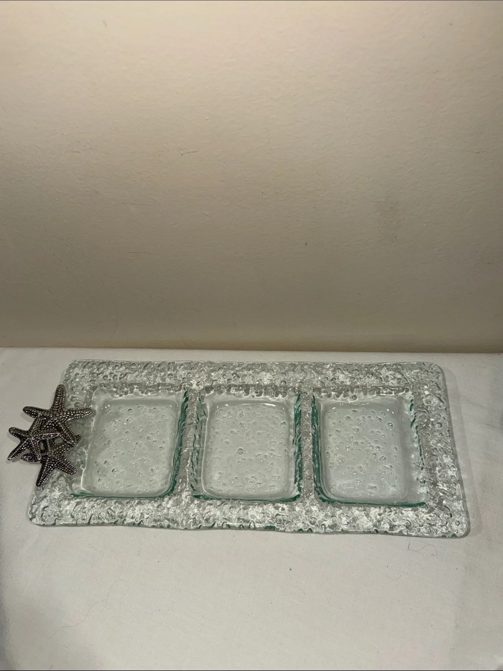 Clear Textured Glass Triple relishTray - Elegant Clear Glass